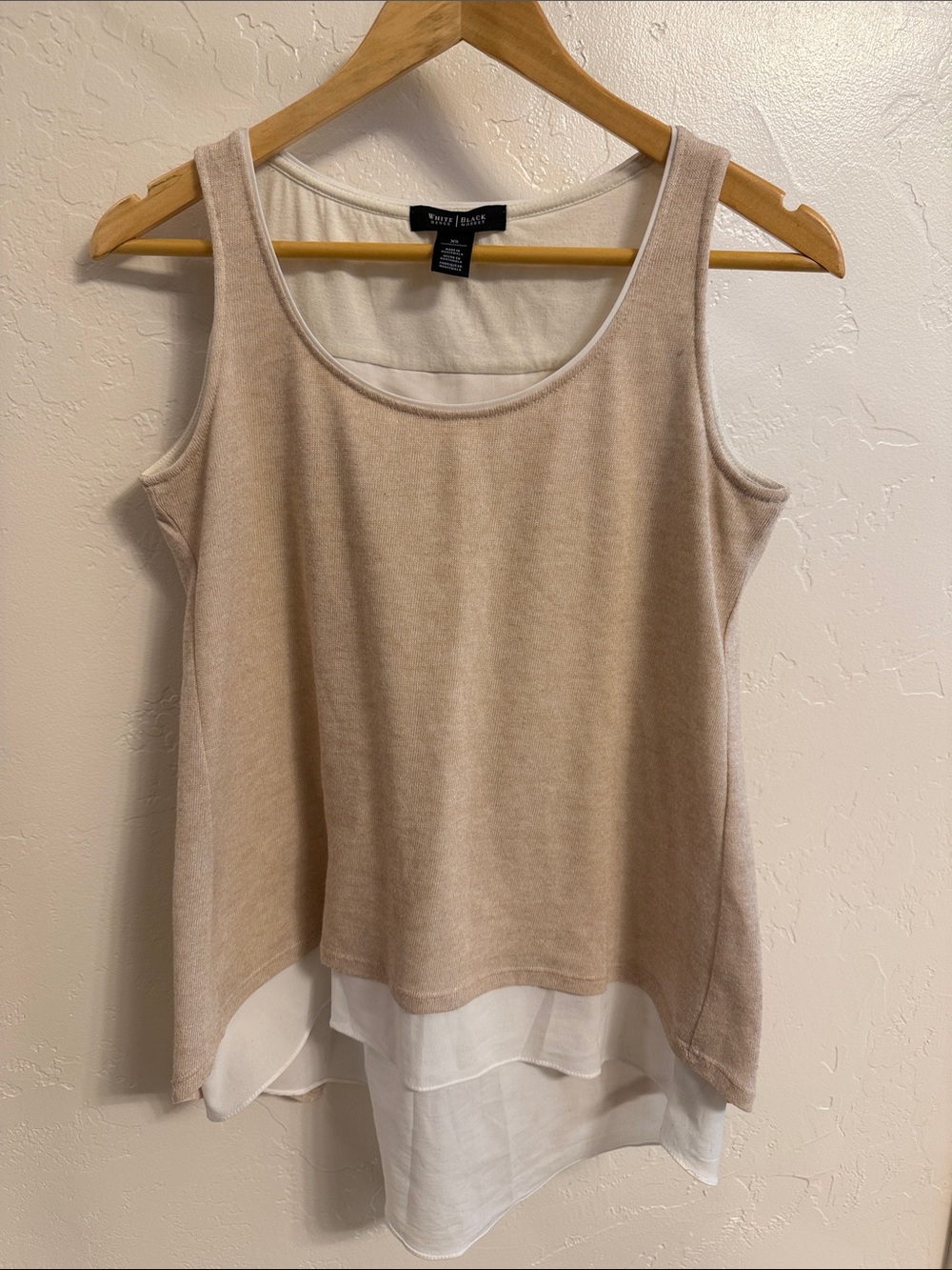 White House Black Market Beige Tank with White Layered Hem